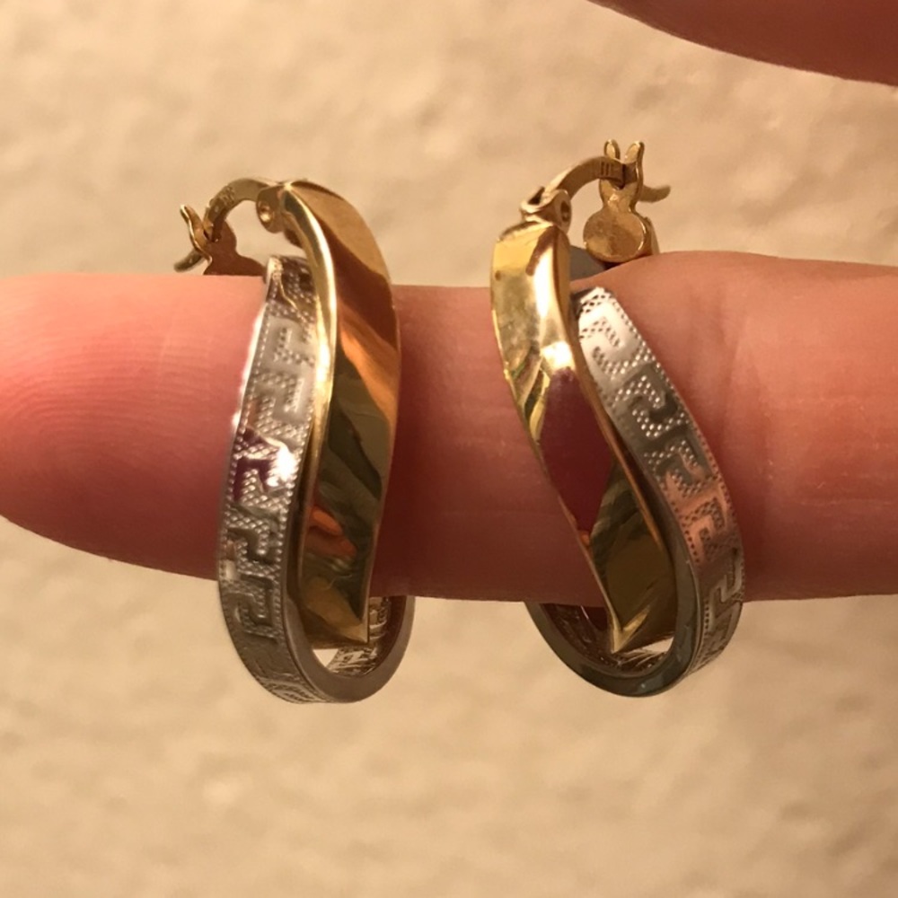 14K (585) Yellow & White Gold Small Hoop Earrings
